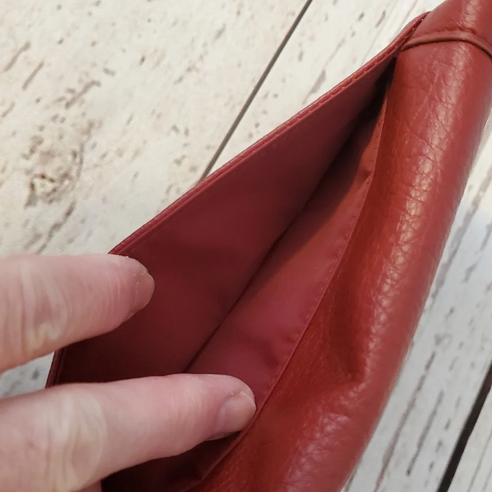 Time and Tru women's recycled materials vinyl tri-fold wallet red wine